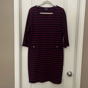 Talbots XL 100% cotton navy and burgundy knit dress